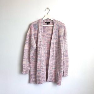 Something Navy Pastel Pink Blue Confetti Open Front Cardigan Sweater Size Small